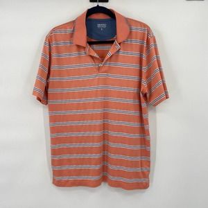 Brooks Brothers Men Size Large Stripe Orange And White Short Sleeve Polo